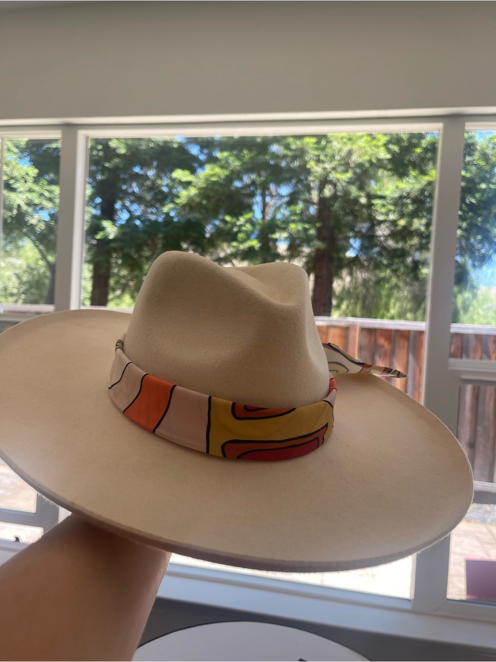 Lack Of Color Melodic Fedora Cream Wide-Brim Hat with removable scarf